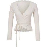 WOVCOR Women's Fitted Wrap Neckline Long Sleeve Lace Detail Crop Blouse in Ecru | Size: Medium