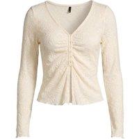 WOVCOR Women's Fitted V Neck Long Sleeve Button Front Jakar Knit Blouse in Ecru | Size: Large