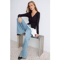 WOVCOR Women's Fitted V Neck Button Front Long Sleeve Blouse in Black | Size: Medium