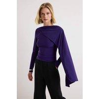 WOVCOR Women's Fitted Boat Neck Cape Detail Long Sleeve Blouse in Purple | Size: XL