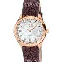 Gevril Women's Morcote Swiss Diamond Watch White MOP, Burgundy Leather Strap