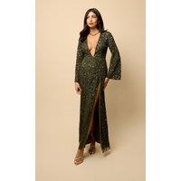 Little Mistress Women's Olive Wrap Embellished Maxi Dress | Size: 10