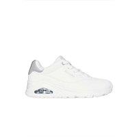 Skechers Women's Uno Metallic Heel Trainers White/Silver in White | Size: 5