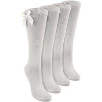 Sock Snob Girl's 4 Pack Knee High School Socks with Ribbon Bow | Plain Long Socks in White | Size: 4-6 Years