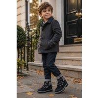 Spot On Boy's Children's Lace Up Chunky Sole Ankle Boots in True Black | Size: Infant 8