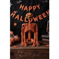Garden Sanctuary Posable Halloween Pumpkin Skeleton Decoration in Orange