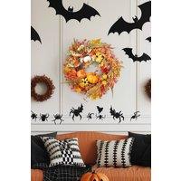 Garden Sanctuary Halloween Artificial Pumpkin Maple Leaves Wreath in Orange