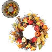 Garden Sanctuary Realistic LED Fall Wreath with Artificial Maple Leaves in Orange