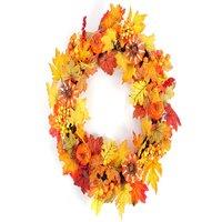 Garden Sanctuary Maple Leaves Fall Door Wreath Harvest Festival Decorations in Orange