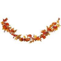 Garden Sanctuary 1.8M Artificial Autumn Maple Leaf Pumpkin Vine Garland With Lights in Orange