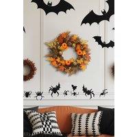 Garden Sanctuary Artificial Autumn Halloween Prelit Wreath Thanksgiving Decorations in Orange