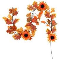Garden Sanctuary Sunflower Autumn Garland with Lights for Thanksgiving Decoration in Orange
