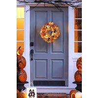 Garden Sanctuary Fall Wreath Front Door Wreath with White Orange Pumpkins
