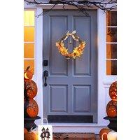 Garden Sanctuary Artificial Pumpkin Maple Leaves Wreath with Bell in Orange