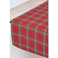 Homescapes Cotton Christmas Prince Edward Tartan Table Runner in Red