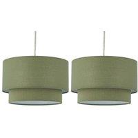 First Choice Lighting Set of 2 Duo - Sage Green Cotton 2 Tier Ceiling Light Shades