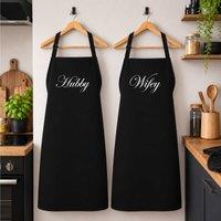 60 SECOND MAKEOVER Hubby Wifey Black Apron Set
