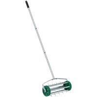 Crystals Gardening Lawn Aerator Grass Roller With 3 Level Adjustable Handle in Metallic Silver | Size: Large