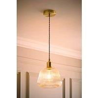 ValueLights Delora Ribbed Bell Glass Shade Single Ceiling Pendant Light & Bulb in Gold