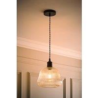 ValueLights Delora Ribbed Bell Glass Shade Single Ceiling Pendant Light & Bulb in Black