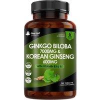 New leaf health Ginkgo Biloba 7000mg & Korean Ginseng 600mg + Vit B3 & B5, 360 Tablets in Amber