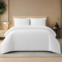 Lazzaro Home Premium Brushed Microfiber Embossed Stripes Reversible Duvet Cover Set in White | Size: Single