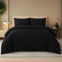 Lazzaro Home Premium Brushed Microfiber Embossed Stripes Reversible Duvet Cover Set in Black | Size: Single