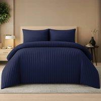 Lazzaro Home Premium Brushed Microfiber Embossed Stripes Reversible Duvet Cover Set in Navy | Size: Single
