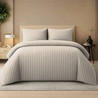 Lazzaro Home Premium Brushed Microfiber Embossed Stripes Reversible Duvet Cover Set in Taupe | Size: Single