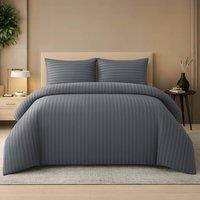 Lazzaro Home Premium Brushed Microfiber Embossed Stripes Reversible Duvet Cover Set in Grey | Size: Single