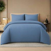 Lazzaro Home Premium Brushed Microfiber Embossed Stripes Reversible Duvet Cover Set in Blue | Size: Single