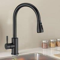 Kelvenix 360 Kitchen Sink Mixer Taps Pull Out Spout Spray Single Lever in Black
