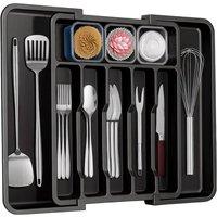 EONLION Black Cutlery Drawer Organiser Extendable Utensil Tray | Size: 100 cm