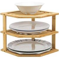 FORGEVIO Natural 3 TIER BAMBOO CORNER KITCHEN PLATE RACK | Size: 0.6m2