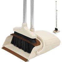 PAWNORA Beige/Brown Long Handled Dustpan & Brush Set in Beige