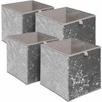 SPETLEK 4 Pack Grey Crushed Velvet Storage Boxes Foldable Collapsible Cubes