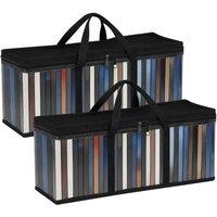 EONLION 2PCS DVD Storage Boxes - Sturdy Handle Portable Organizer in Black | Size: 500mm