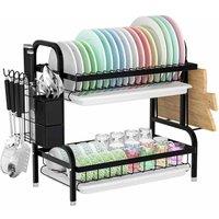 Kelvenix 2-Tier Black Dish Drying Rack Compact Kitchen | Size: 0.6m2
