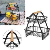 Kelvenix Kitchen Fruit Holder 2 Tier Storage Basket Rack in Black | Size: 0.6m2