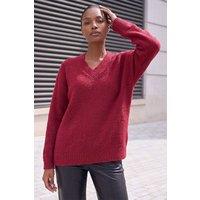 Roman Women's Fleece V-Neck Knit Jumper in Dark Red | Size: 10