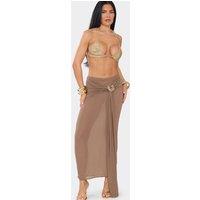 EGO Women's Drape Chiffon Mid Rise Maxi Skirt in Dark Brown | Size: 6