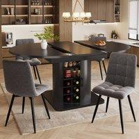 Rolipo Black Extendable Dining Table with Hidden Storage & Wine Rack