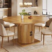 Rolipo Extendable Dining Table with Storage, Natural Brown Folding Table in Dark Brown