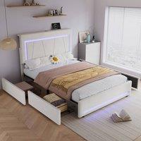 Rolipo 4ft6 Beige Velvet Double Bed with Storage Drawers & LED