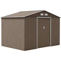 Rolipo 9 x 6ft Metal Garden Shed with Foundation Kit & Double Doors, Brown in Light Brown