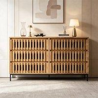 Rolipo 120cm Wooden Sideboard 6 Drawer Handleless Storage Cabinet in Brown