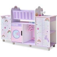 Teamson Kids 6-in-1 Wooden Doll Nursery with Cradle, Sink, High Chair & Wardrobe in Purple