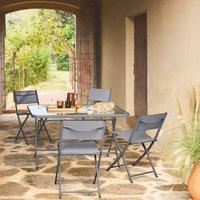 sweeek Folding steel garden table + 4 chairs in Dark Grey