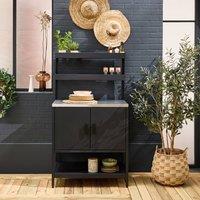 sweeek Steel outdoor kitchen 2 hanging shelves 2 doors L80cm in Black