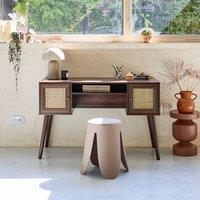 sweeek 2-door desk with wood & cane effect in Dark Brown